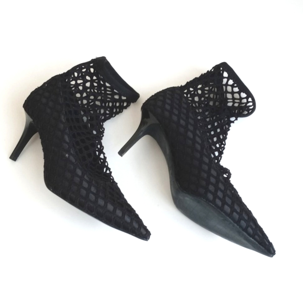 Gorgeous Zara Black Fishnet and Satin Trim Kitten Ankle Heel Boots 7.5 (38) - Picture 6 of 16